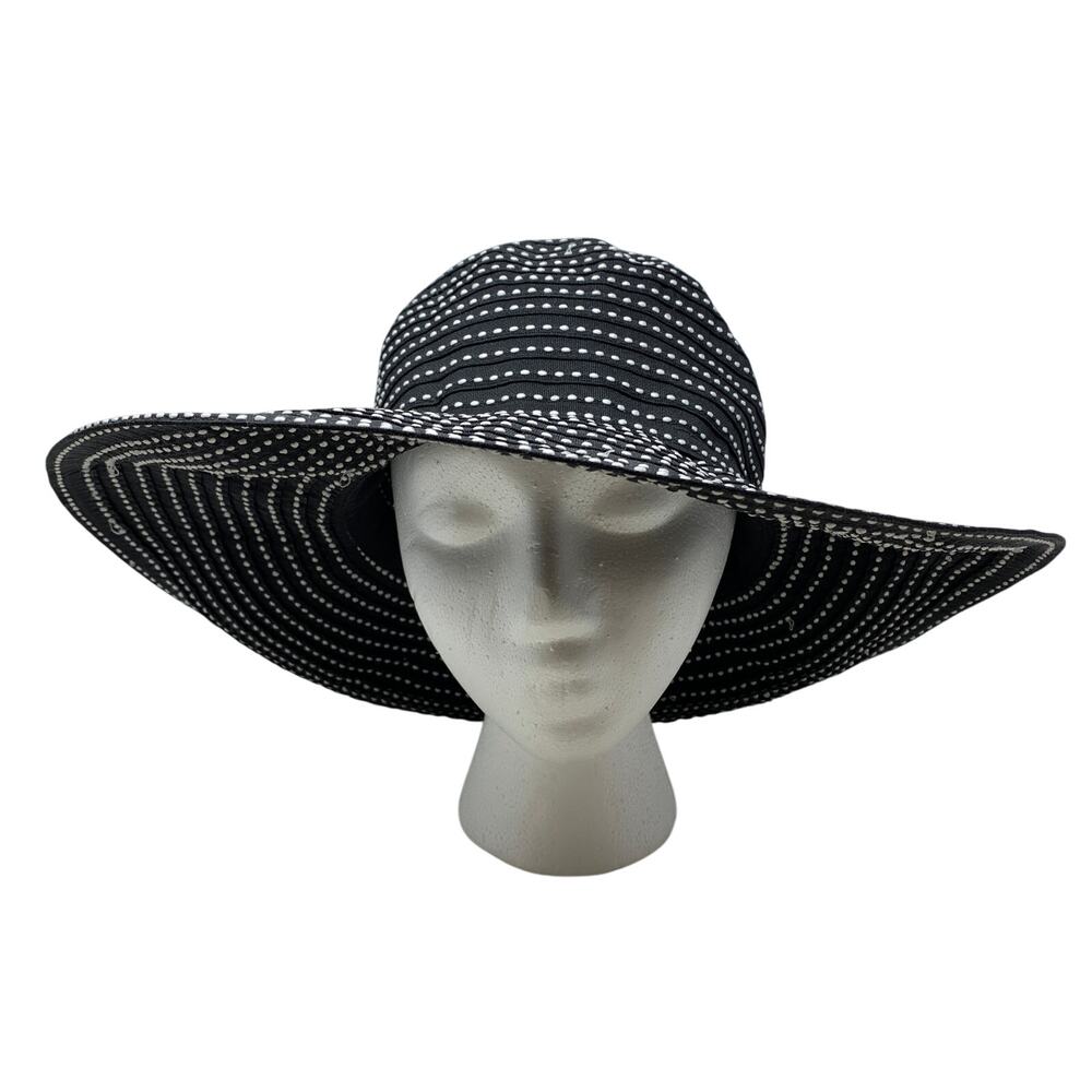 Scala Collezione Wide Brim Sun Hat Black White Polka Dot One Size Women's